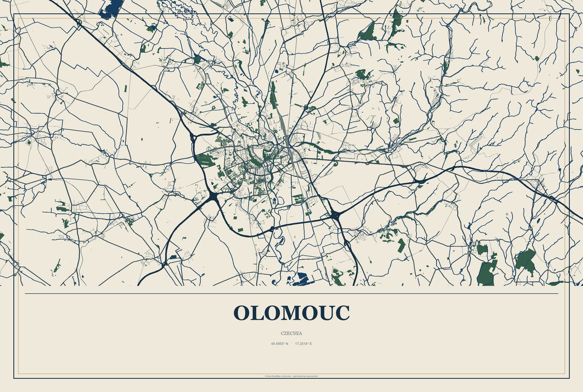 Olomouc, Czechia City Map Aluminum Sign in Coastal Cutout style