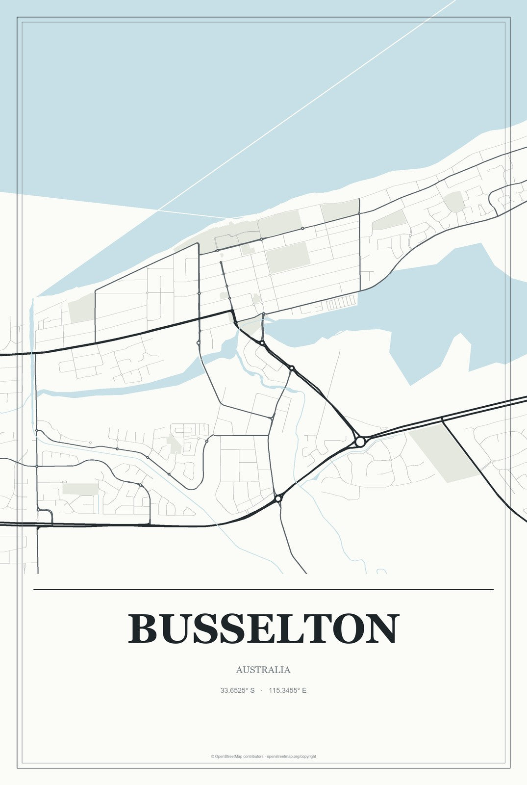 Busselton, Australia City Map Aluminum Sign in Gallery Air style