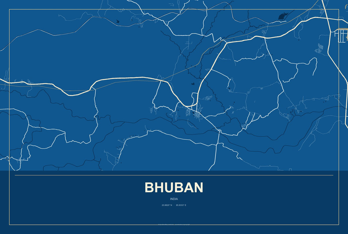Bhuban, India City Map Aluminum Sign in Harbor Cobalt style