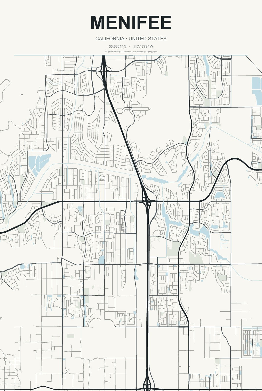 Menifee, California City Map Aluminum Sign in Headline Atlas style