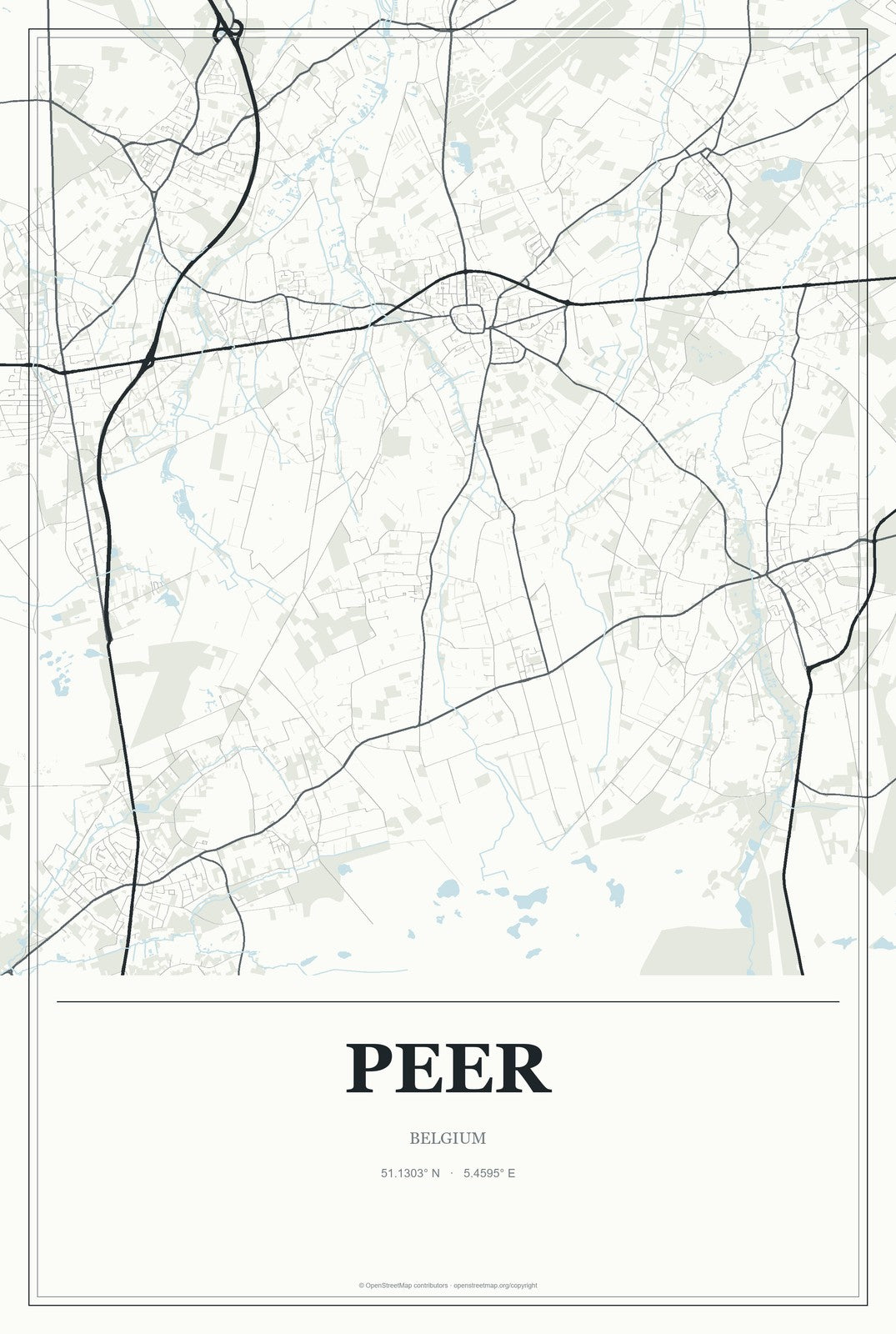 Peer, Belgium City Map Aluminum Sign in Gallery Air style