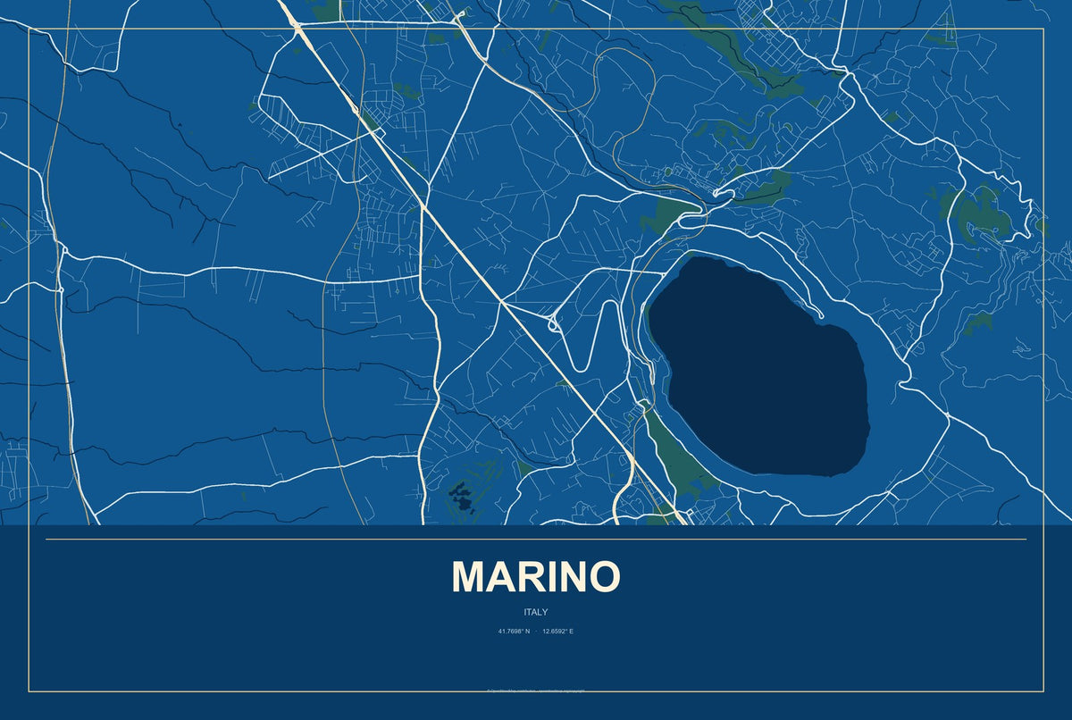 Marino, Italy City Map Aluminum Sign in Harbor Cobalt style