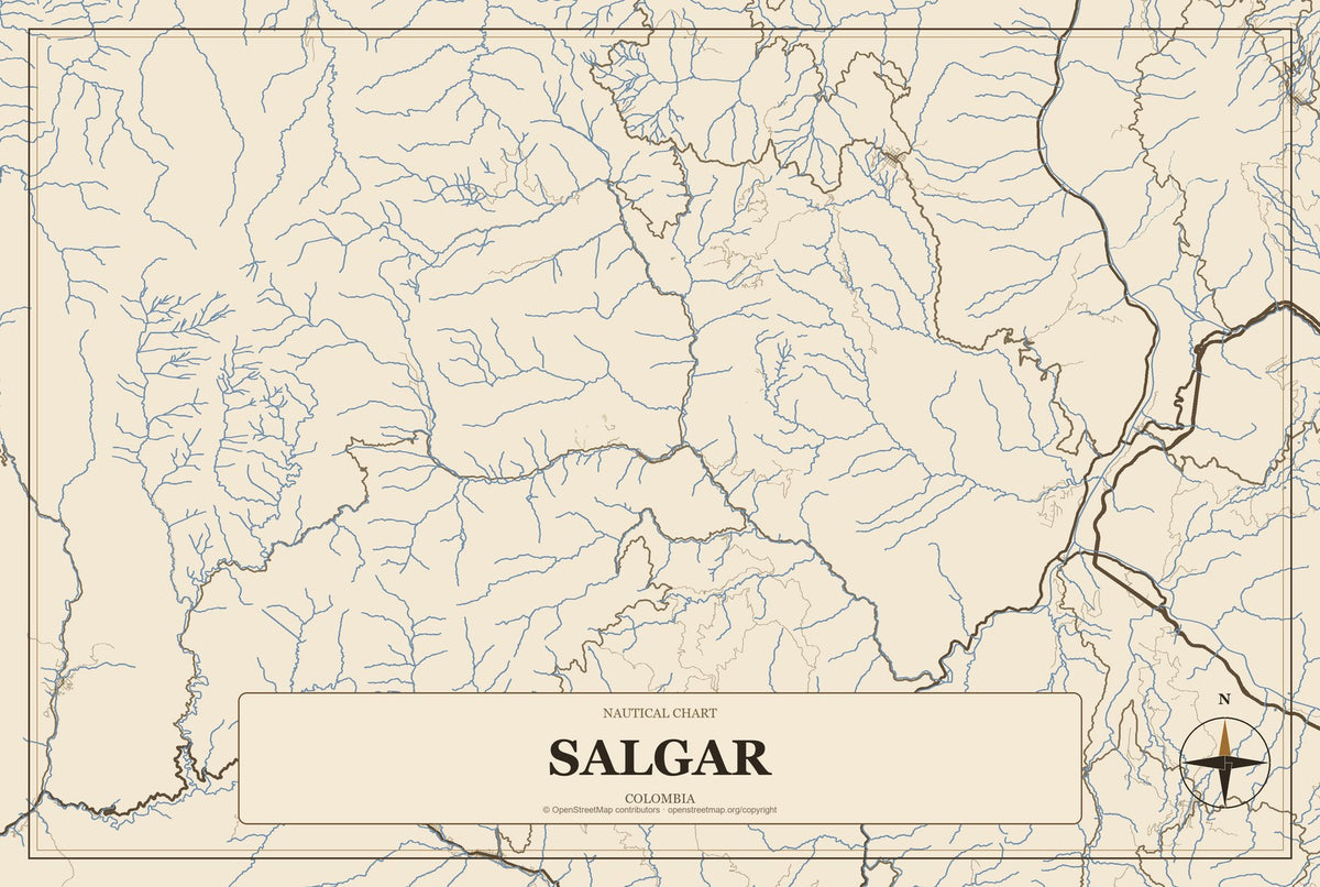 Salgar, Colombia City Map Aluminum Sign in Heritage Nautical style