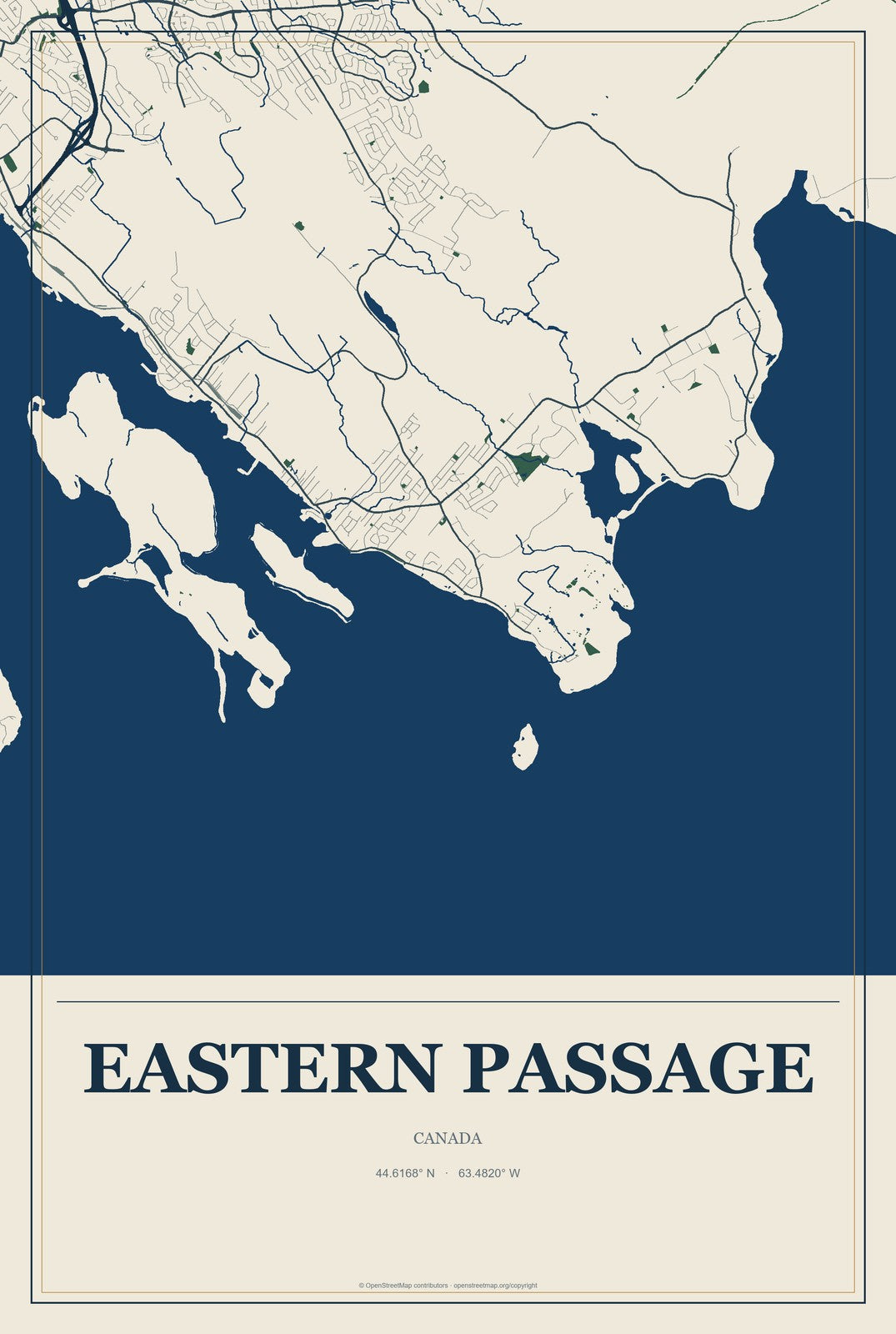 Eastern Passage, Canada City Map Aluminum Sign in Coastal Cutout style