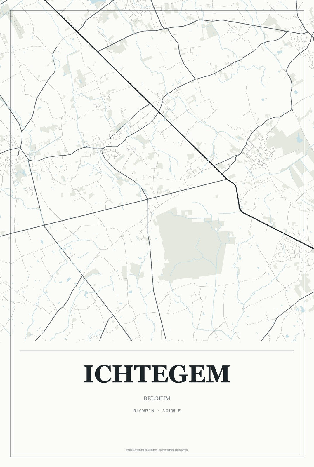 Ichtegem, Belgium City Map Aluminum Sign in Gallery Air style