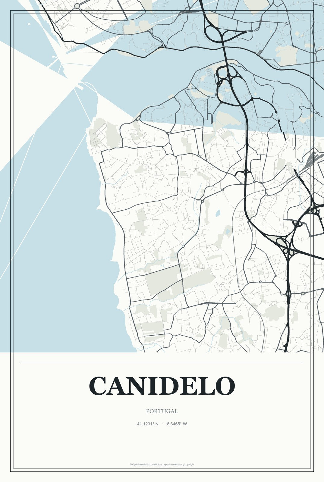 Canidelo, Portugal City Map Aluminum Sign in Gallery Air style