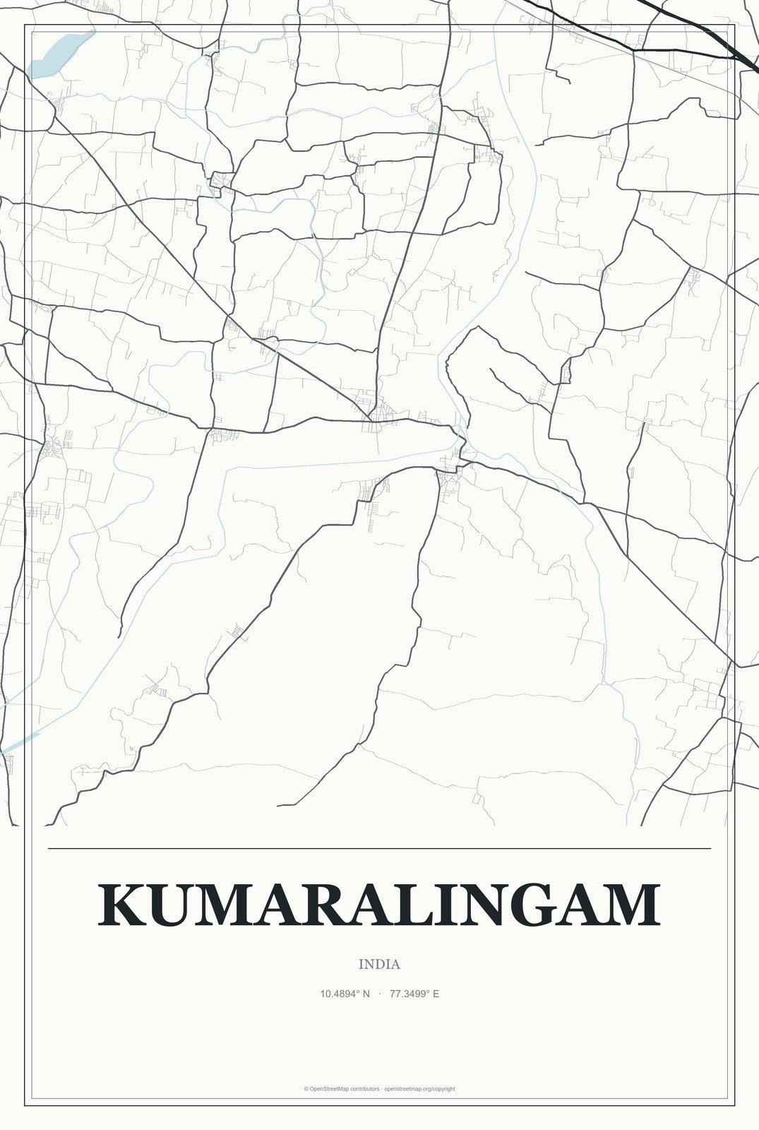 Kumaralingam, India City Map Aluminum Sign in Gallery Air style