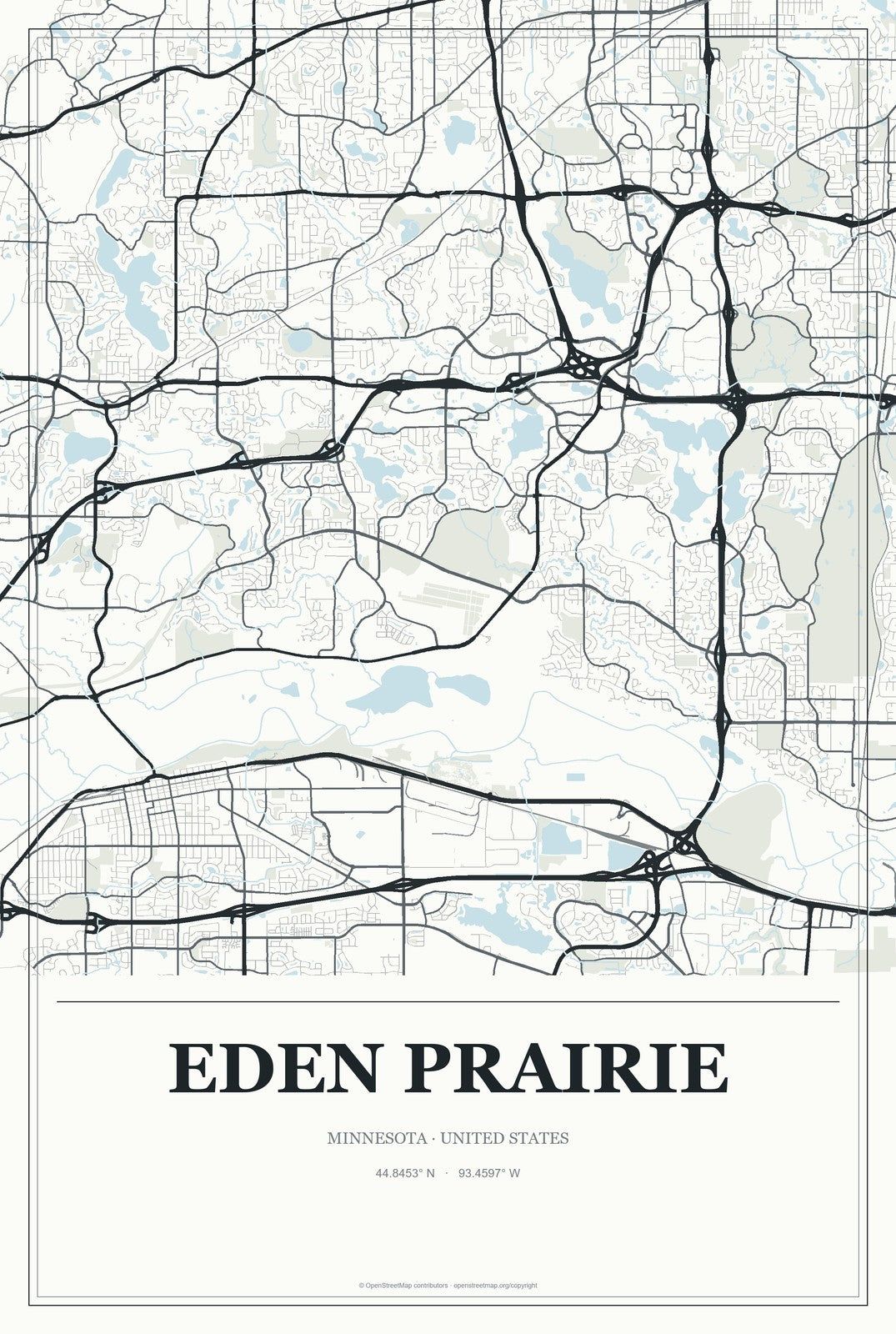Eden Prairie, Minnesota City Map Aluminum Sign in Gallery Air style