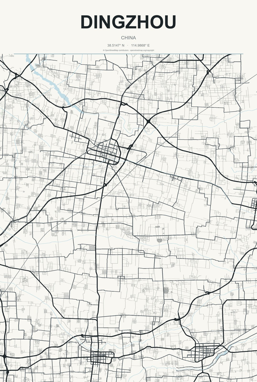 Dingzhou, China City Map Aluminum Sign in Headline Atlas style