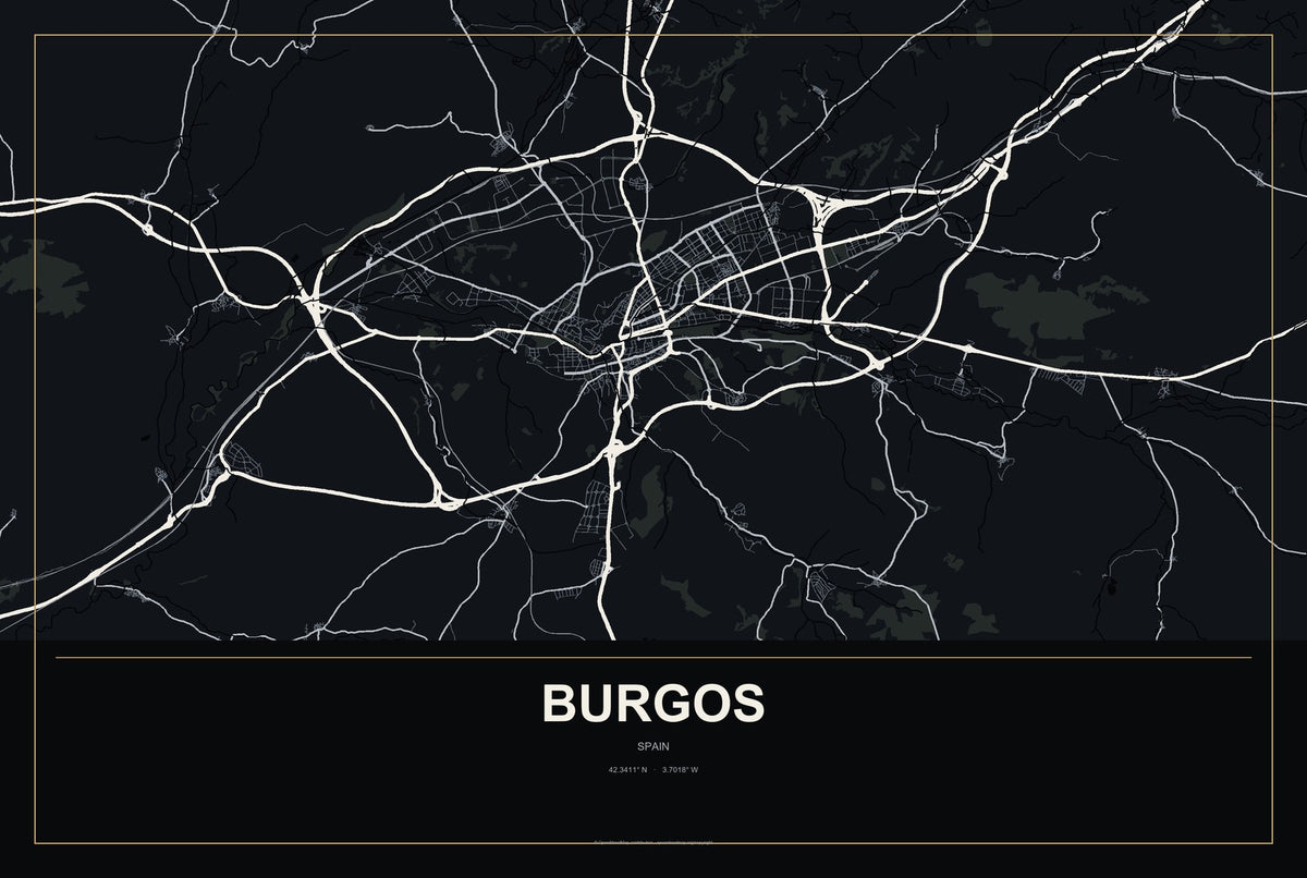 Burgos, Spain City Map Aluminum Sign in Metropolitan Noir style