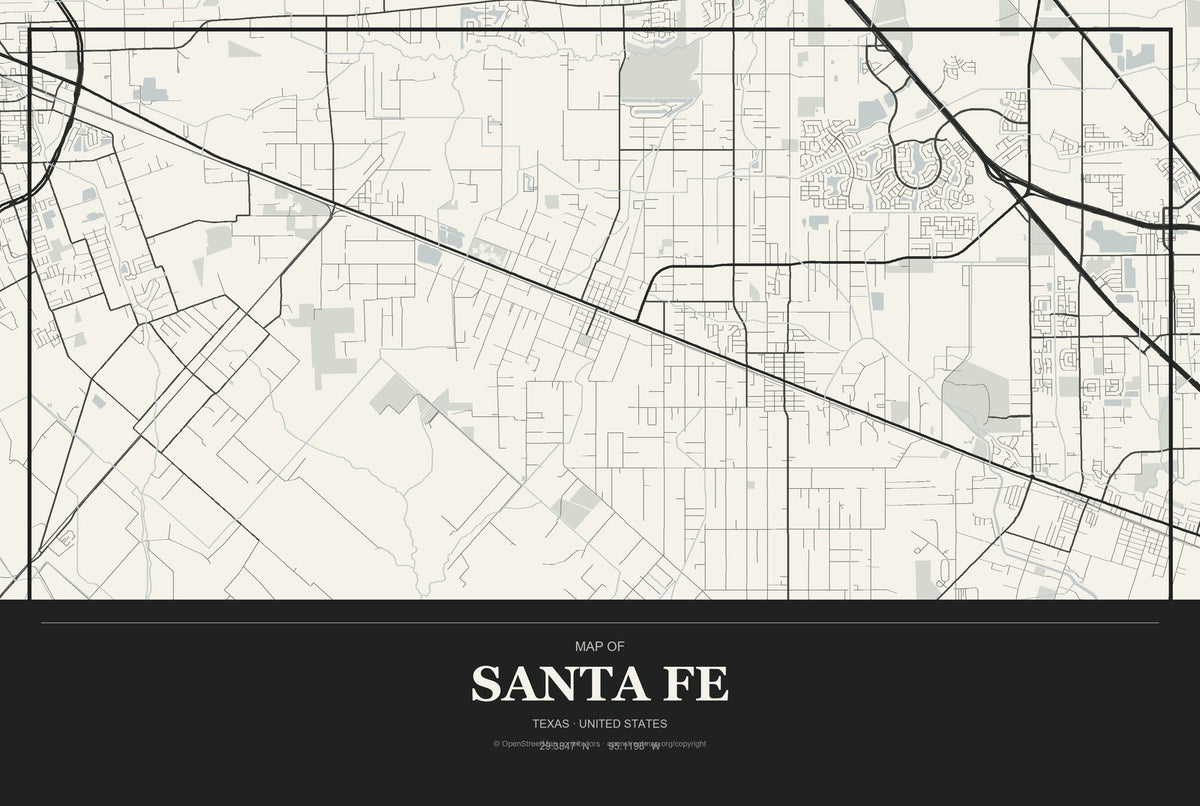 Santa Fe, Texas City Map Aluminum Sign in Museum Plaque style