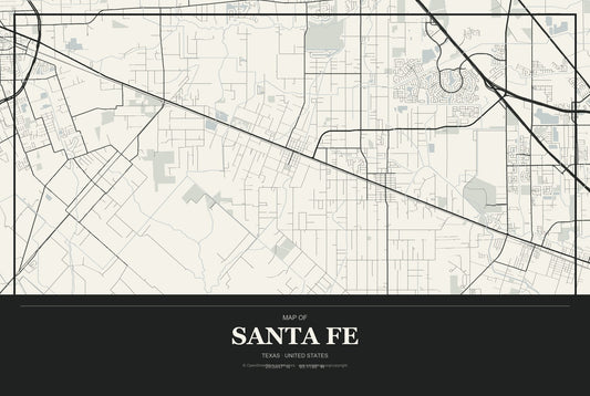 Santa Fe, Texas City Map Aluminum Sign in Museum Plaque style