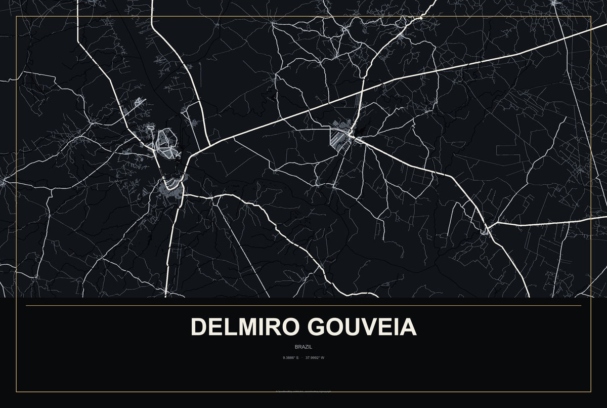 Delmiro Gouveia, Brazil City Map Aluminum Sign in Metropolitan Noir style