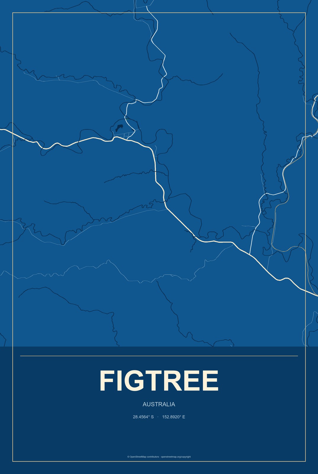 Figtree, Australia City Map Aluminum Sign in Harbor Cobalt style