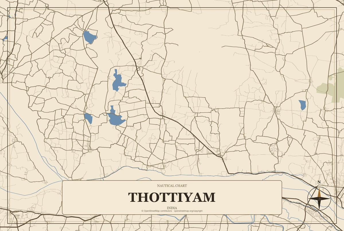 Thottiyam, India City Map Aluminum Sign in Heritage Nautical style