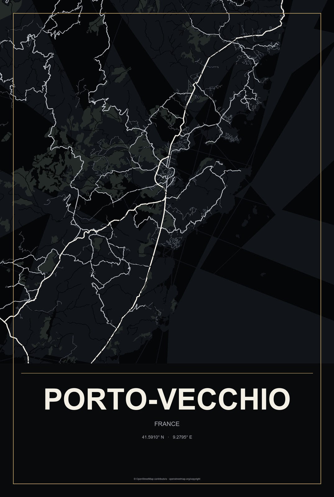 Porto-Vecchio, France City Map Aluminum Sign in Metropolitan Noir style