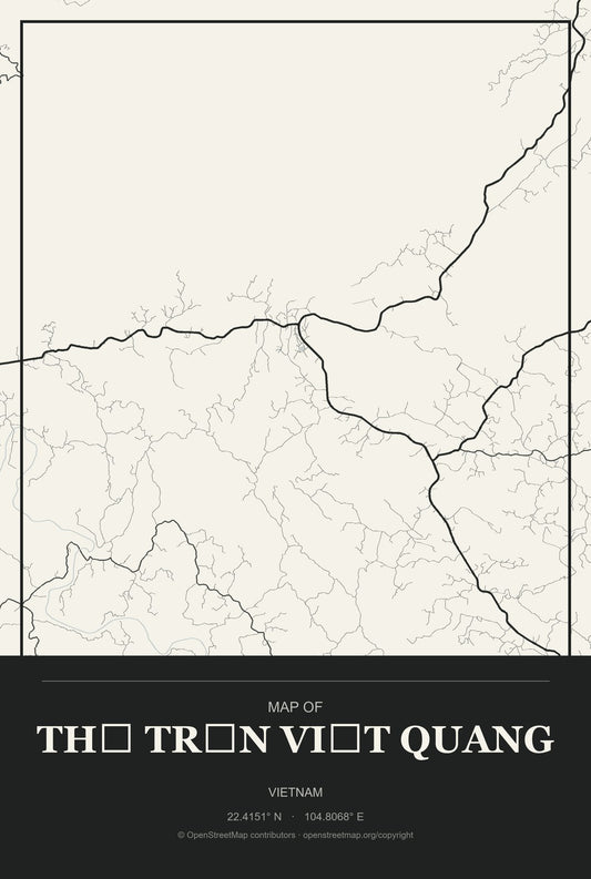 Thị Trấn Việt Quang, Vietnam City Map Aluminum Sign in Museum Plaque style