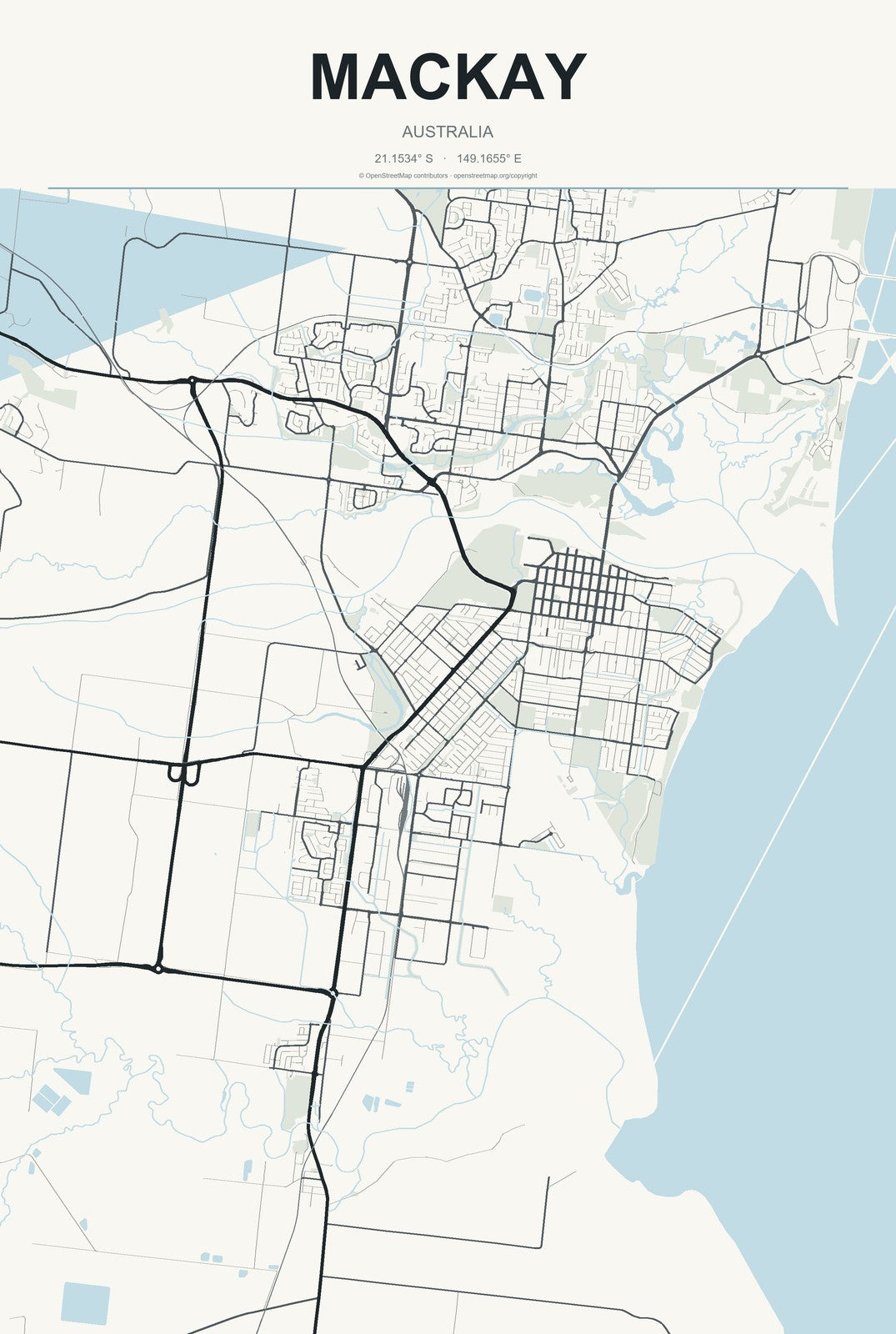 Mackay, Australia City Map Aluminum Sign in Headline Atlas style
