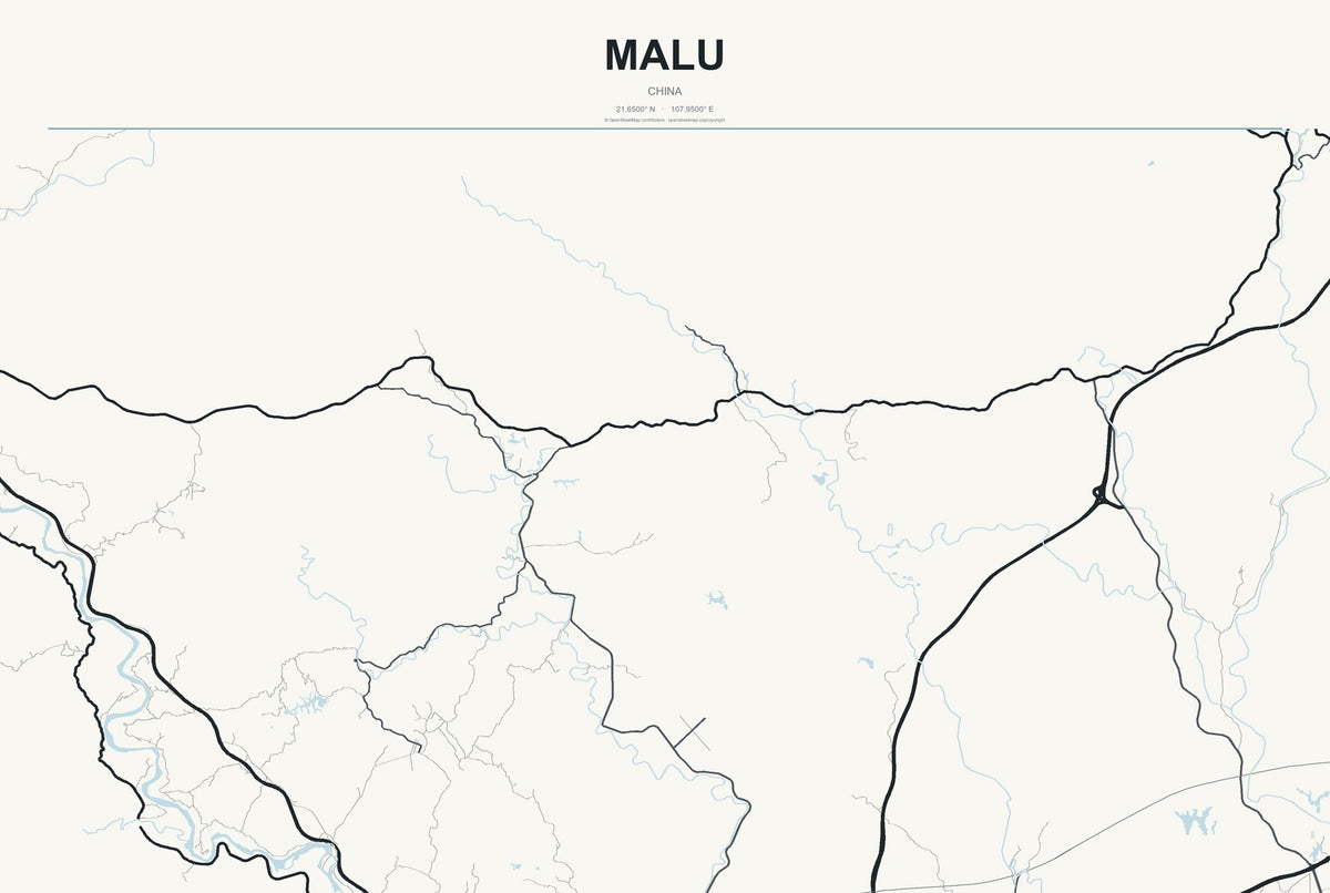Malu, Guangxi, China City Map Aluminum Sign in Headline Atlas style