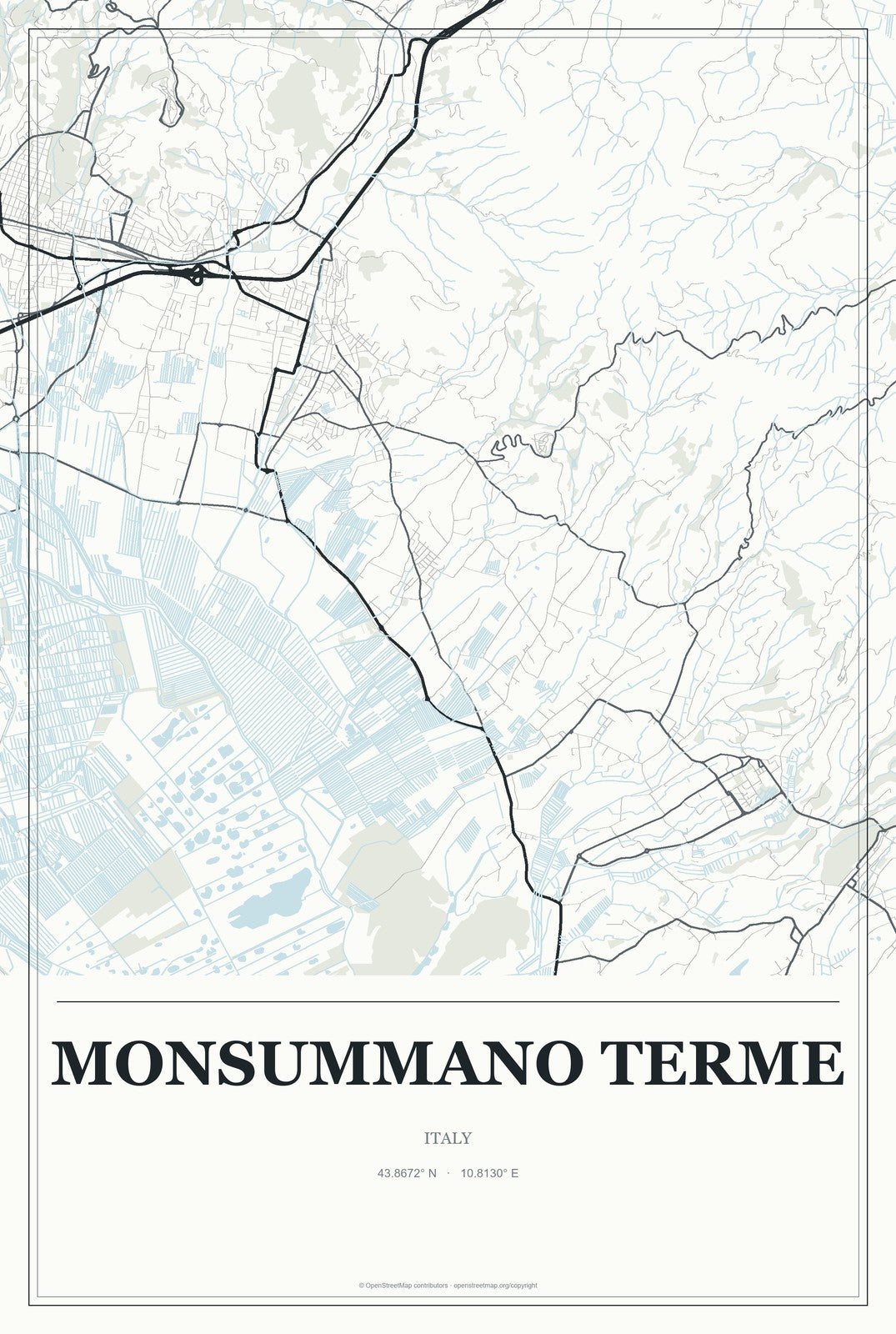 Monsummano Terme, Italy City Map Aluminum Sign in Gallery Air style