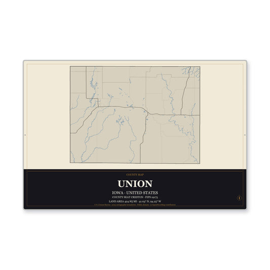 Union County, Iowa Map Aluminum Sign in Museum Plaque style