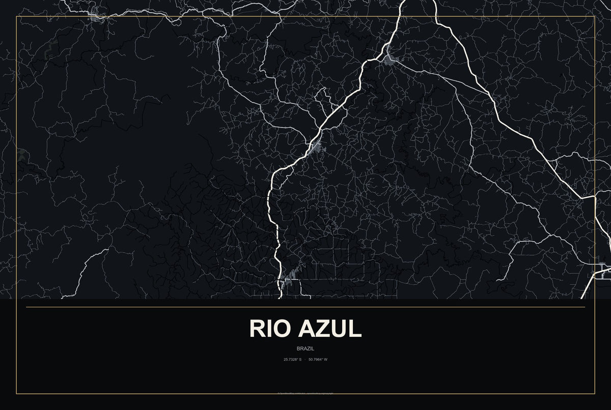 Rio Azul, Brazil City Map Aluminum Sign in Metropolitan Noir style