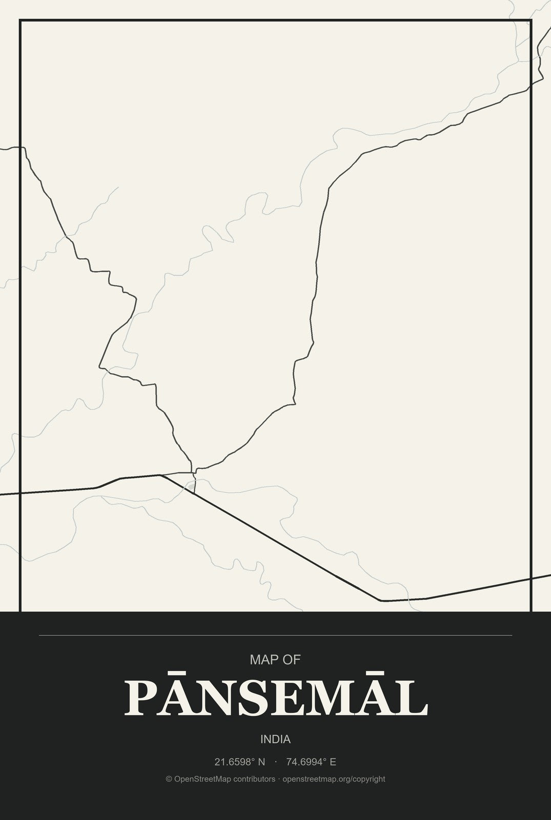 Pānsemāl, India City Map Aluminum Sign in Museum Plaque style
