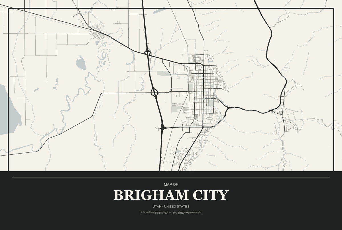 Brigham City, Utah City Map Aluminum Sign in Museum Plaque style