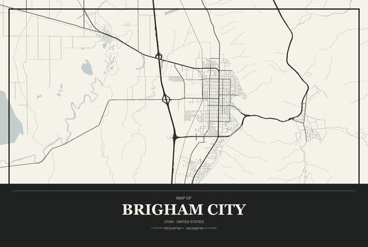 Brigham City, Utah City Map Aluminum Sign in Museum Plaque style