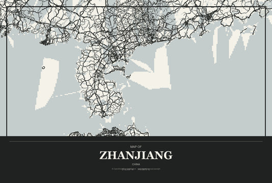 Zhanjiang, China City Map Aluminum Sign in Museum Plaque style