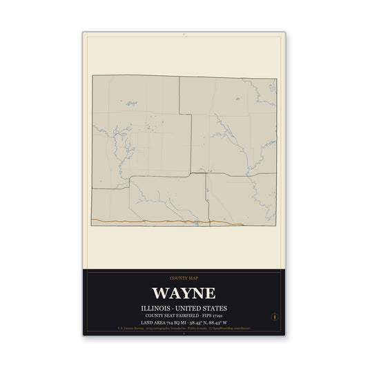 Wayne County, Illinois Map Aluminum Sign in Museum Plaque style