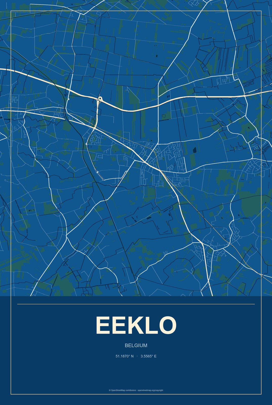 Eeklo, Belgium City Map Aluminum Sign in Harbor Cobalt style