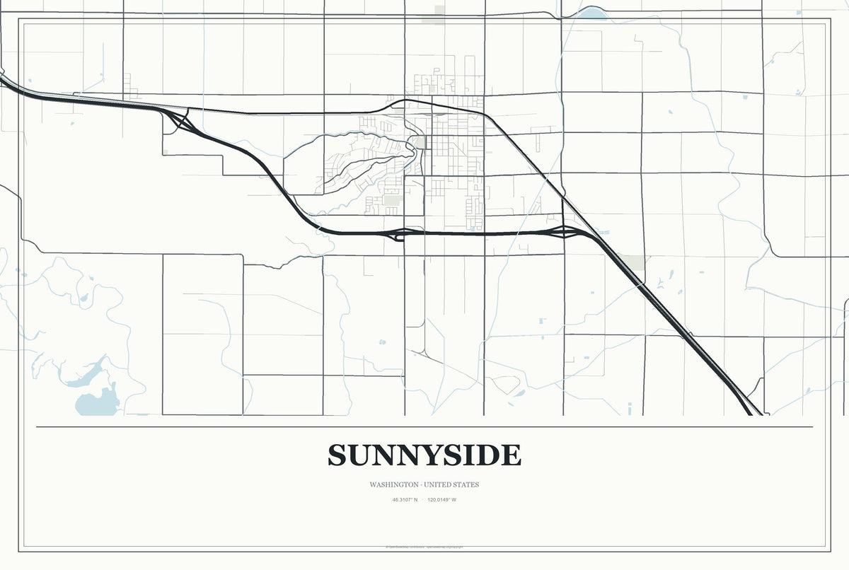 Sunnyside, Washington City Map Aluminum Sign in Gallery Air style