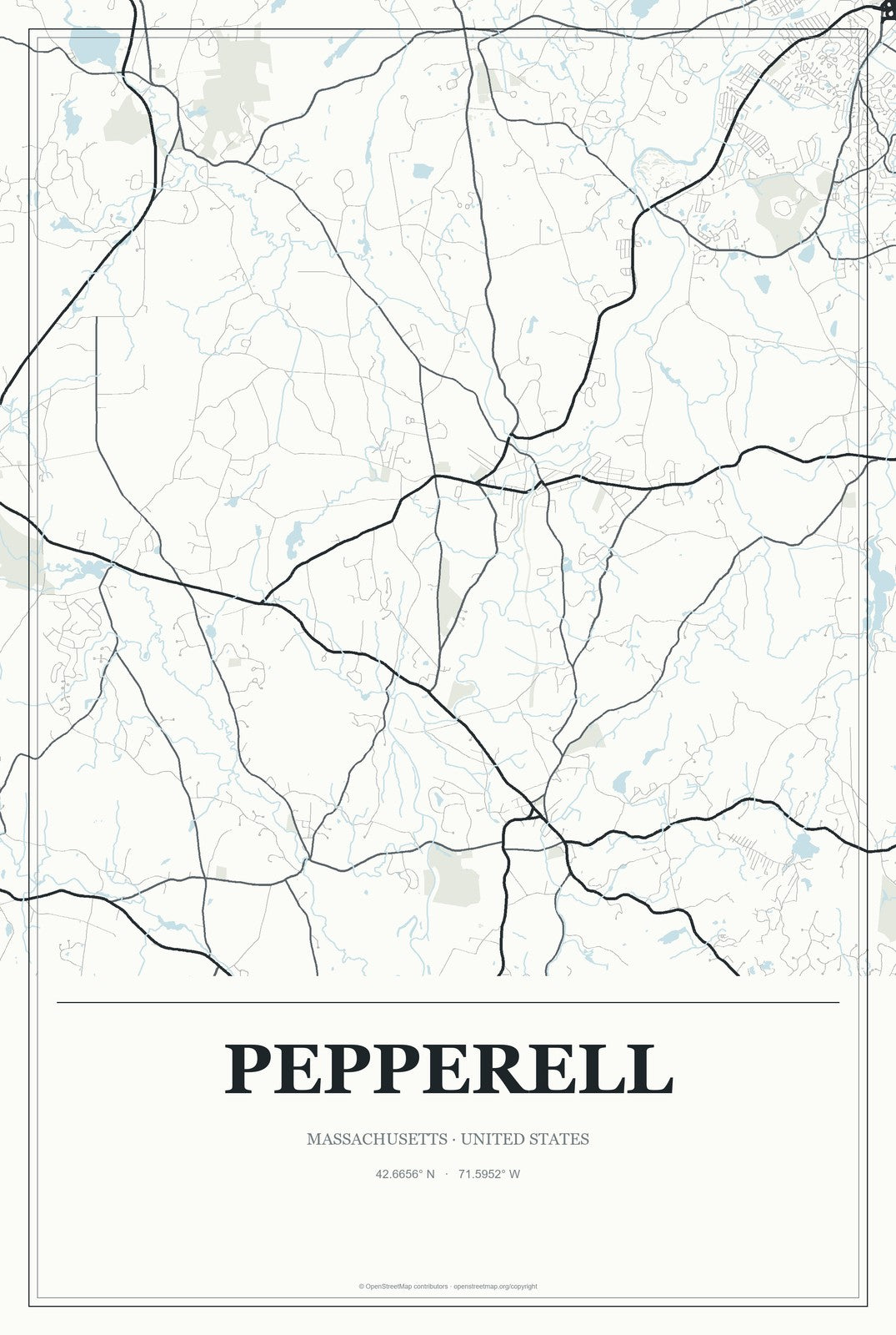Pepperell, Massachusetts City Map Aluminum Sign in Gallery Air style