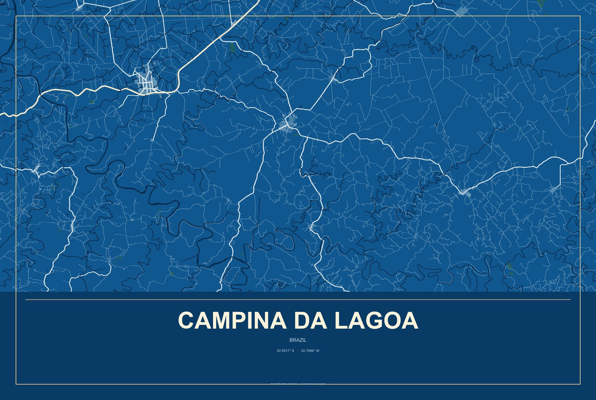 Campina da Lagoa, Brazil City Map Aluminum Sign in Harbor Cobalt style