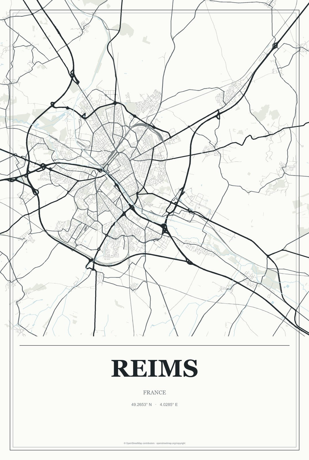 Reims, France City Map Aluminum Sign in Gallery Air style