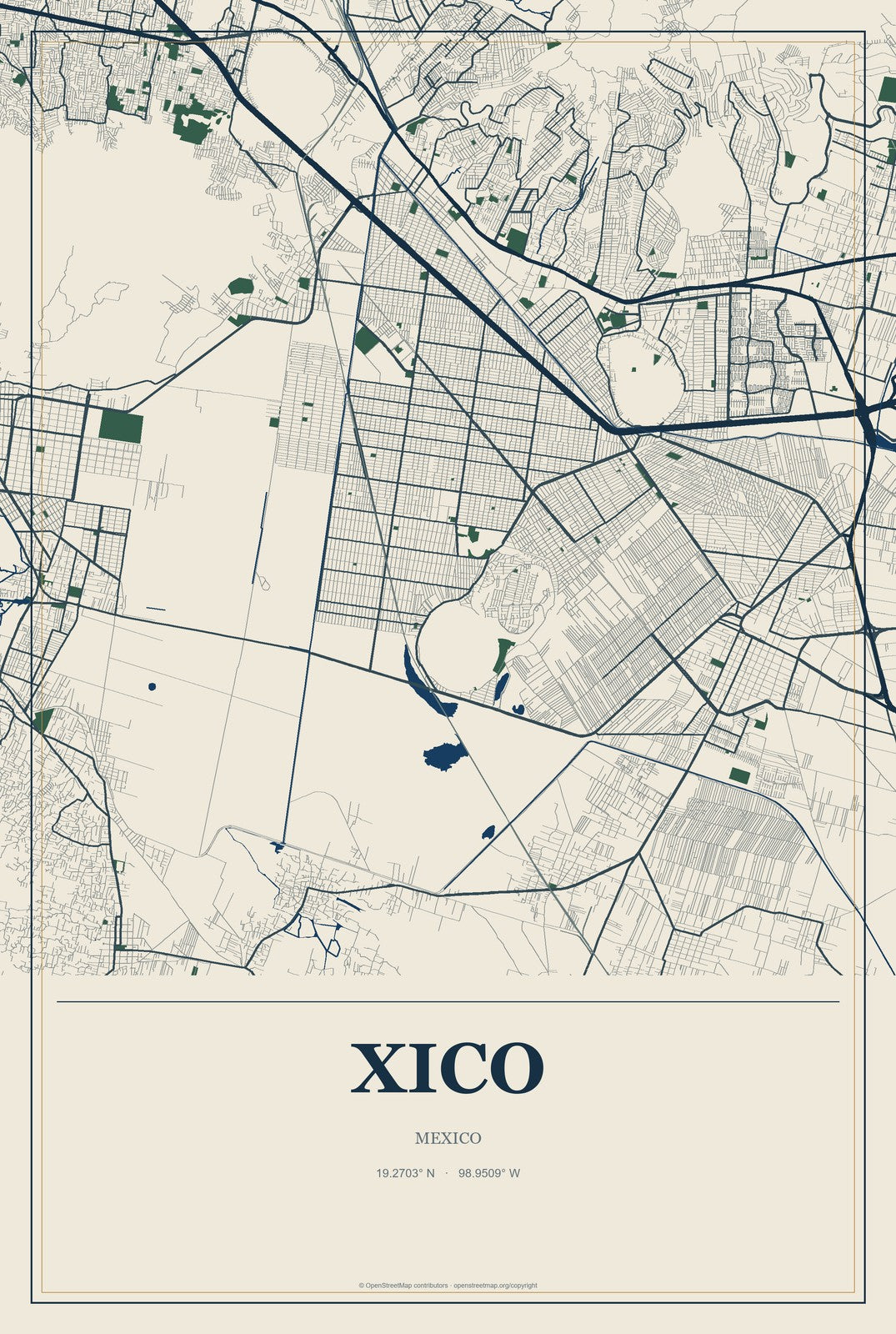 Xico, Veracruz, Mexico City Map Aluminum Sign in Coastal Cutout style