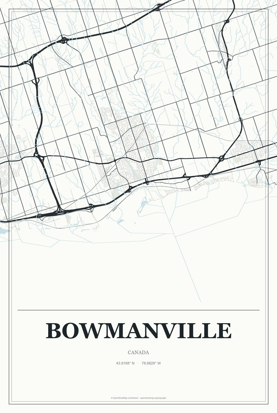 Bowmanville, Canada City Map Aluminum Sign in Gallery Air style
