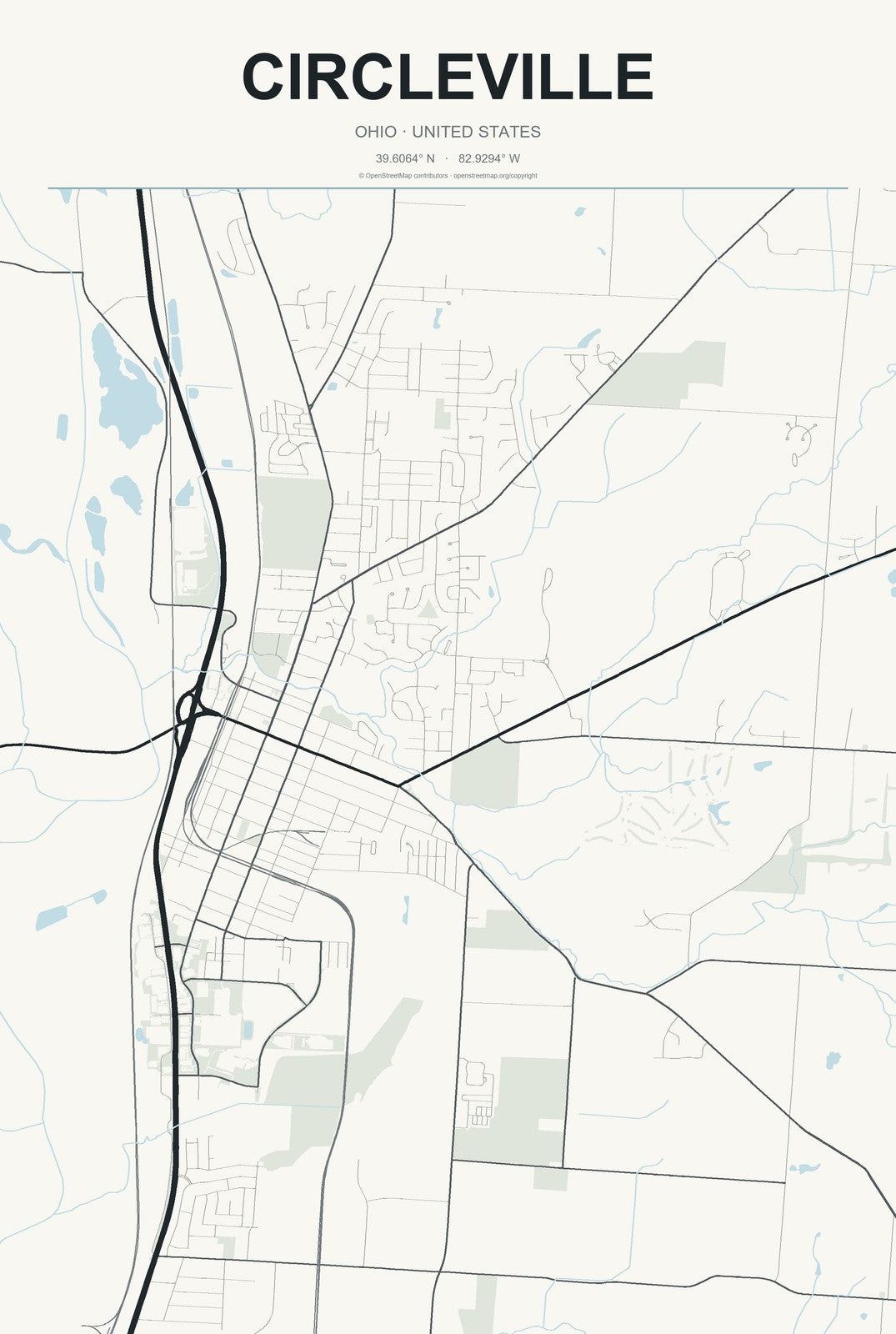 Circleville, Ohio City Map Aluminum Sign in Headline Atlas style