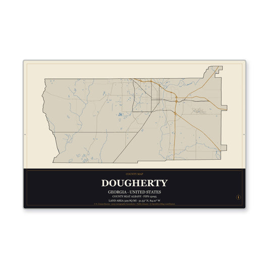Dougherty County, Georgia Map Aluminum Sign in Museum Plaque style