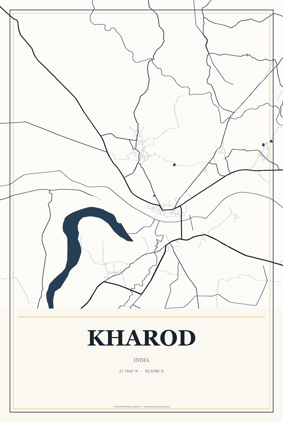 Kharod, India City Map Aluminum Sign in Citrine Modern style