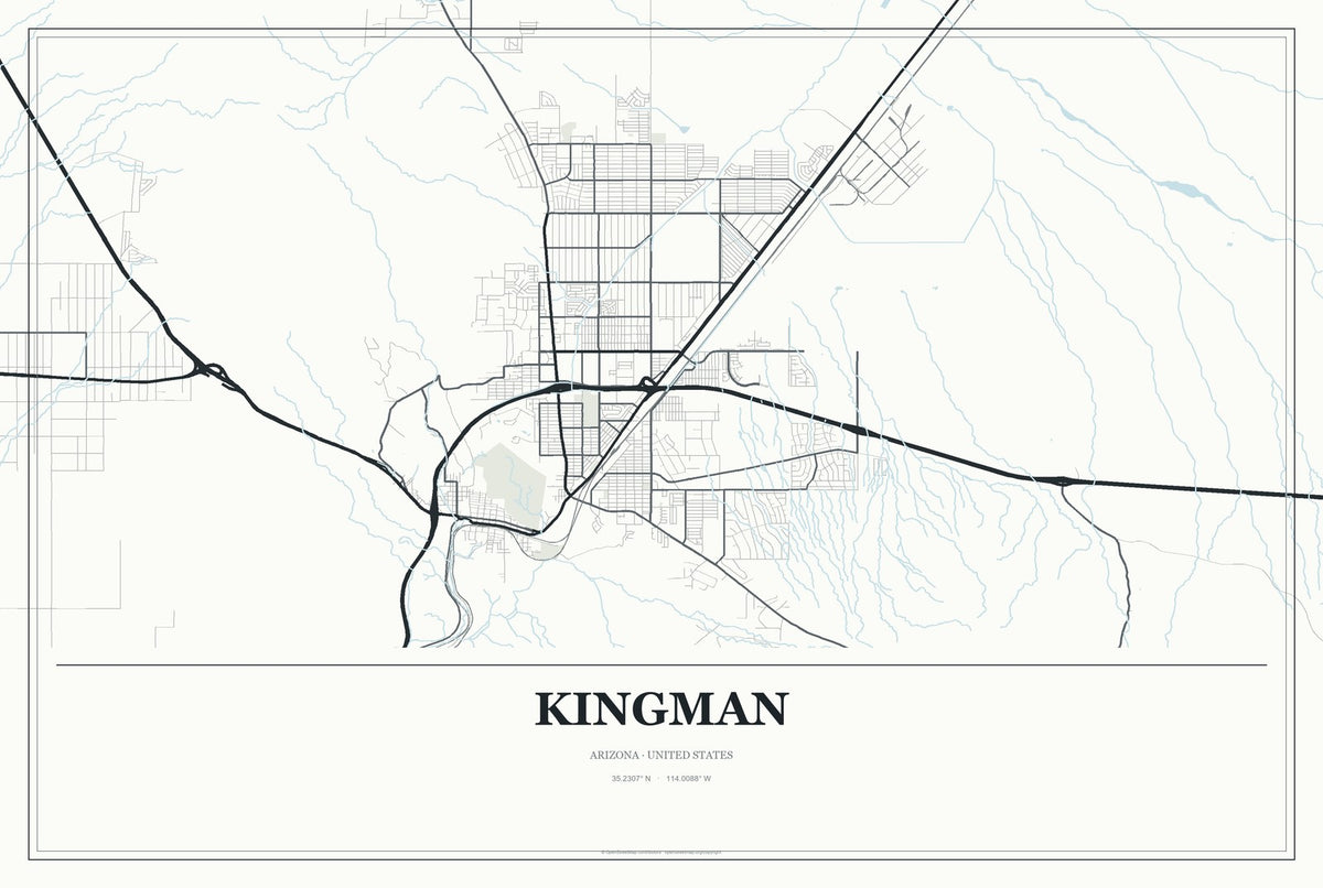 Kingman, Arizona City Map Aluminum Sign in Gallery Air style
