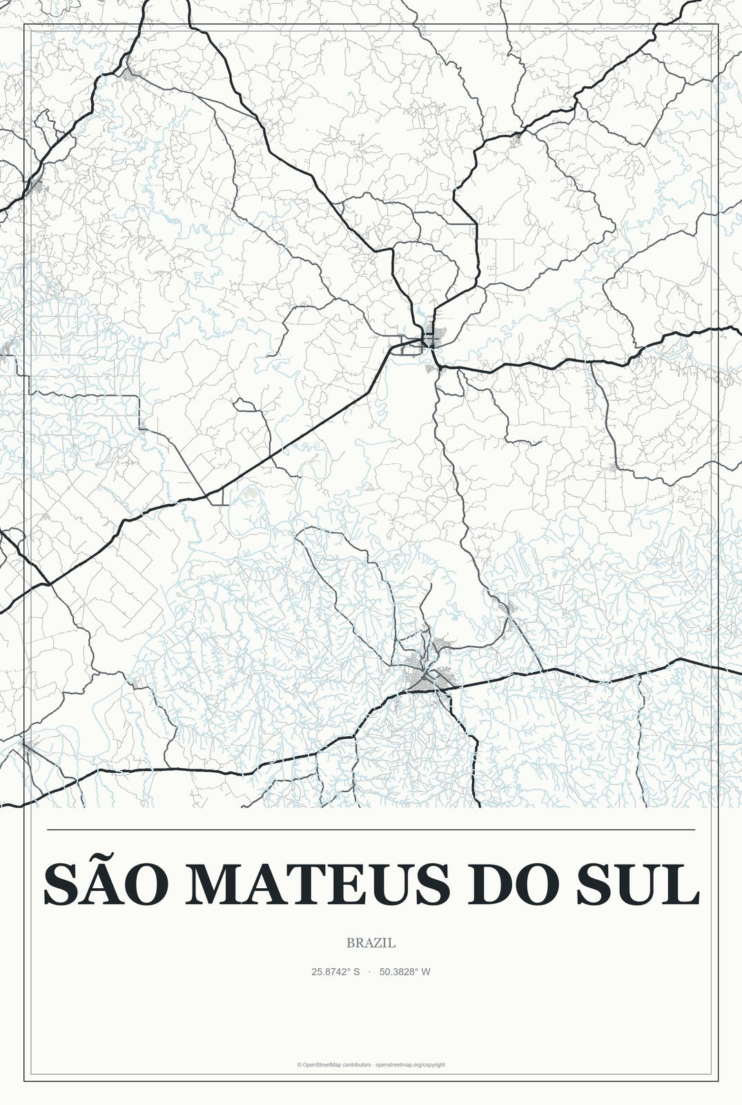 São Mateus do Sul, Brazil City Map Aluminum Sign in Gallery Air style
