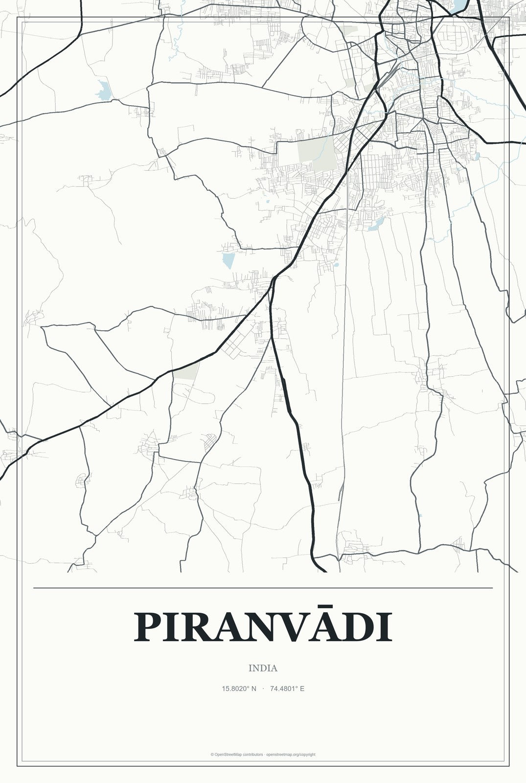 Piranvādi, India City Map Aluminum Sign in Gallery Air style
