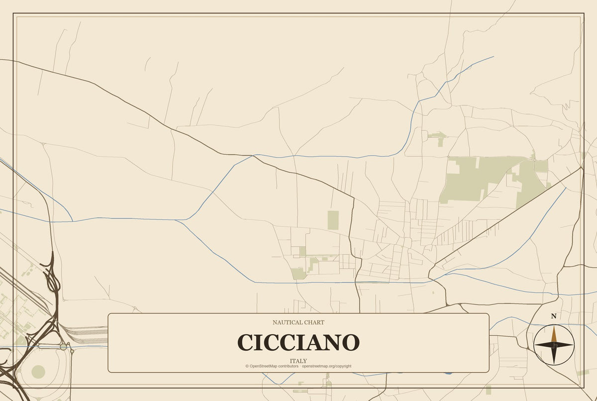 Cicciano, Italy City Map Aluminum Sign in Heritage Nautical style
