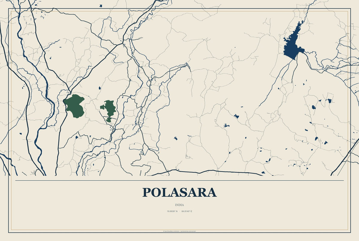 Polasara, India City Map Aluminum Sign in Coastal Cutout style