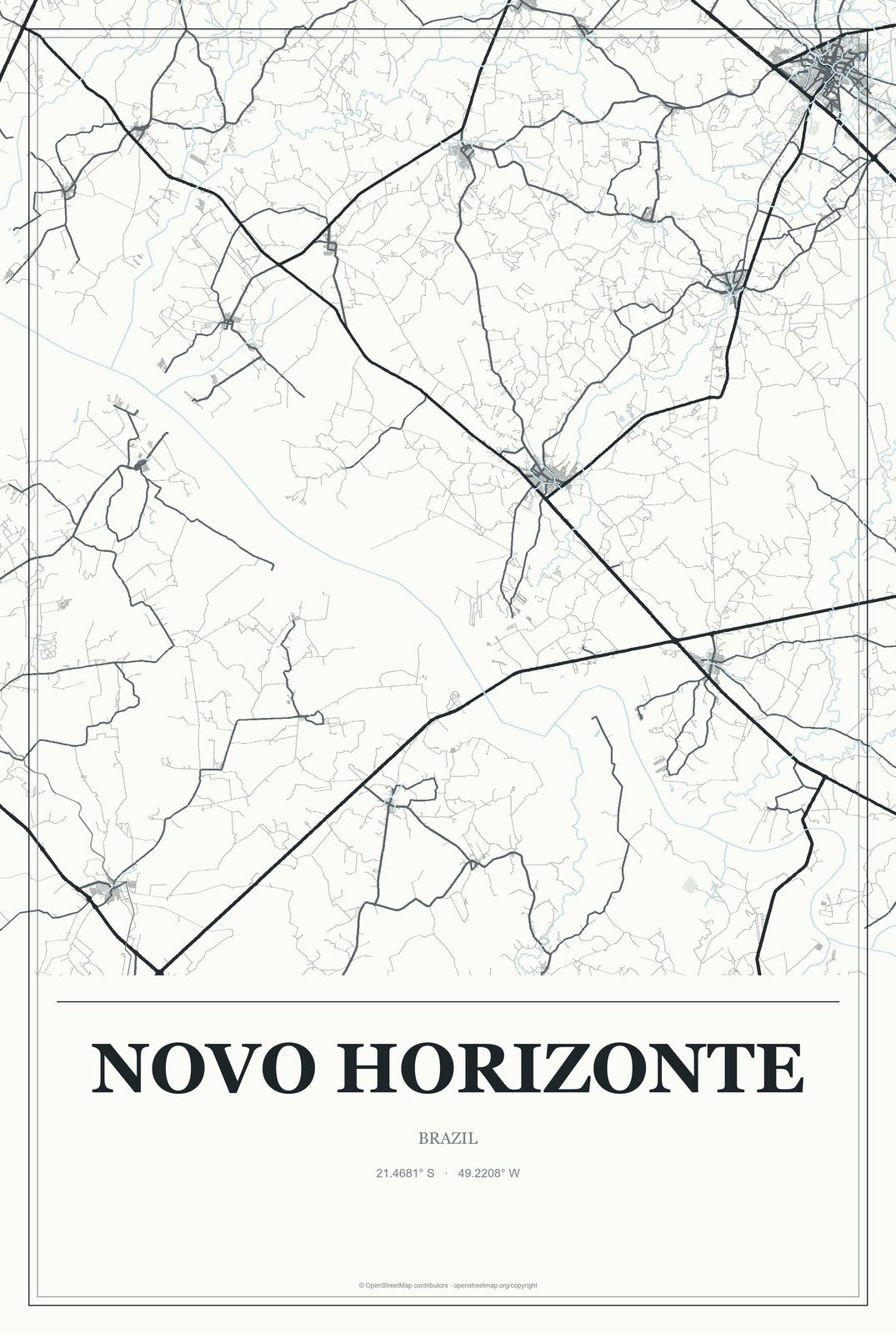 Novo Horizonte, Bahia, Brazil City Map Aluminum Sign in Gallery Air style