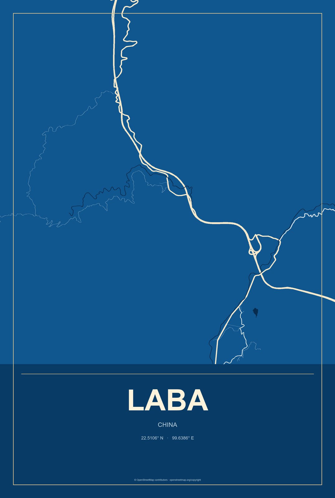 Laba, China City Map Aluminum Sign in Harbor Cobalt style