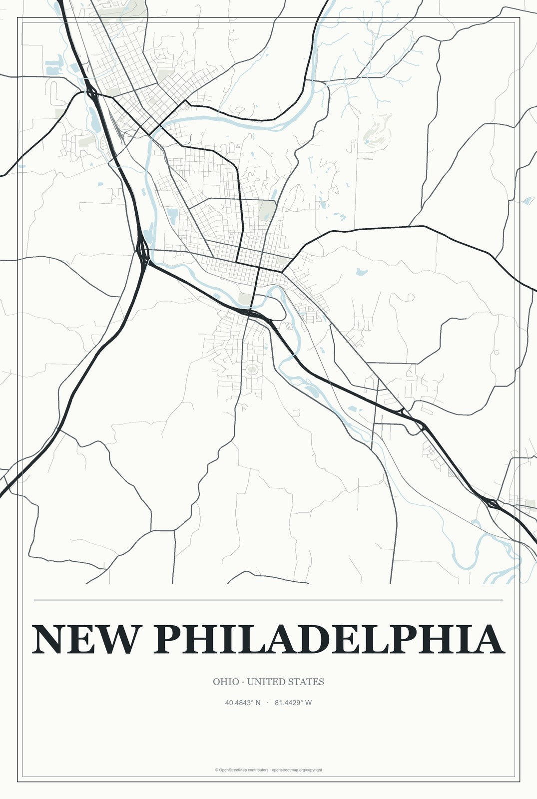 New Philadelphia, Ohio City Map Aluminum Sign in Gallery Air style