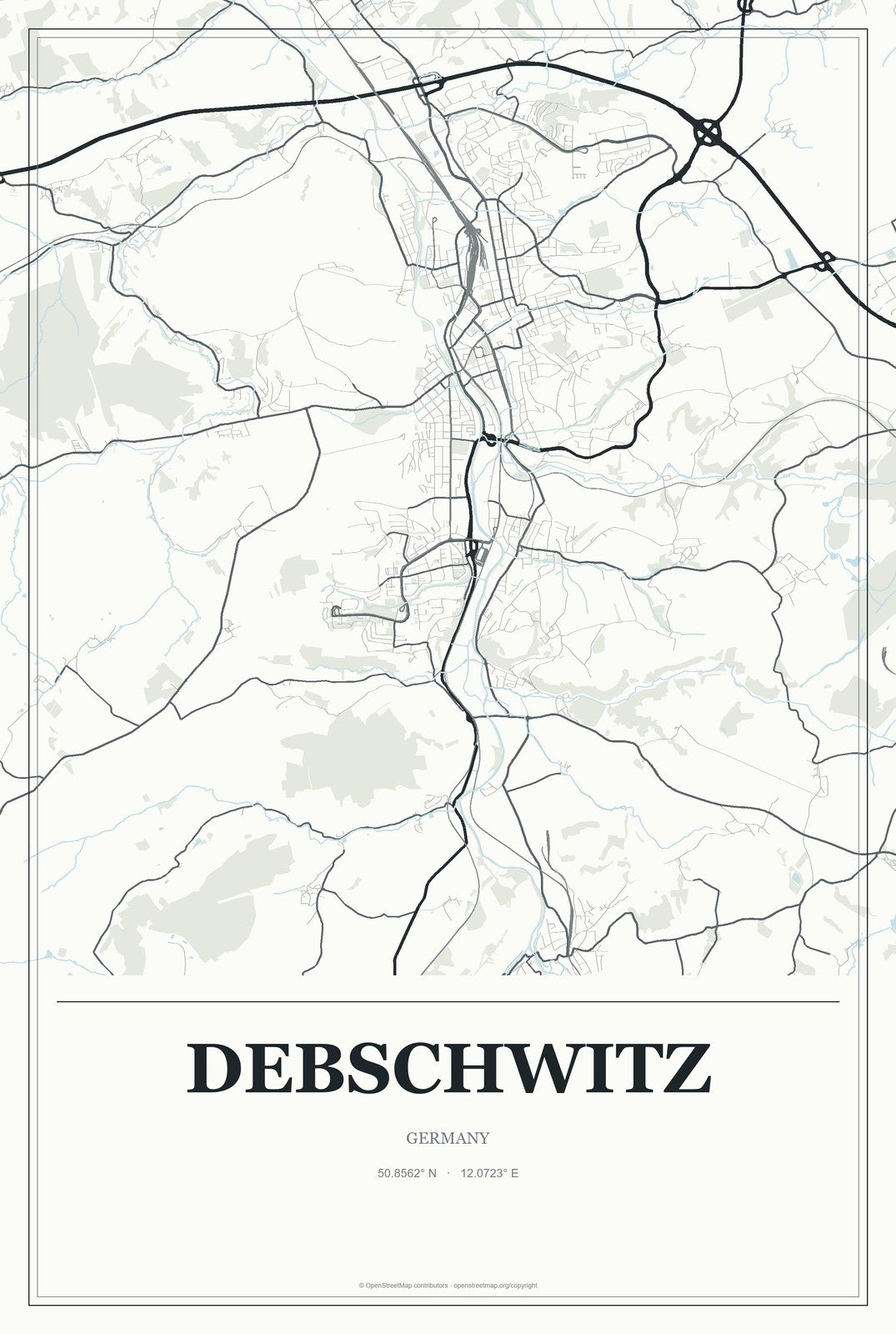 Debschwitz, Germany City Map Aluminum Sign in Gallery Air style